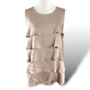 Theory Ethereal Fairy Silk Tiered Ruffled Sleeveless Nude Tunic Top Small Flowy